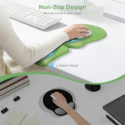 Ospelelf Mouse Pad with Wrist Rest Set Foam L-Shaped Desk Elbow Pad Ergonomic Desk Edge Cushion Anti-Slip Rubber Bottom Office Women Desk Accessories for Computer, Laptop and Gaming, Dark Green - color: Dark Green