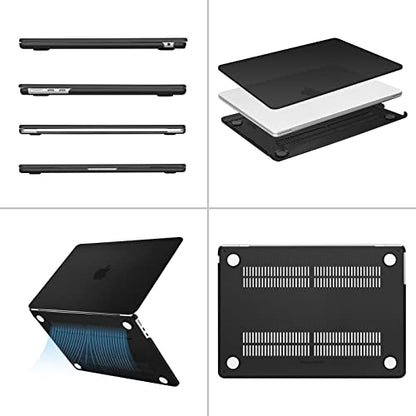 MOSISO Compatible with MacBook Air 13 inch Case M5 2026 M4 2025 M3 M2 2024-2022 A3449 A3240 A3113 A2681, Scratches-Resistant Protective Hard Shell for MacBook Air 13.6 inch Case, Black - color: Black