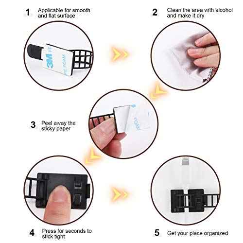 100Pcs Adhesive Cable Management Clips with 50Pcs Zip Ties, Adjustable Nylon Cable Strap Ties Wire Clips Clamps Organizer with Strong Adhesive Tape, Extra Screw & Hole - 3.55 Inch Black - color: Black, size: L-100pcs