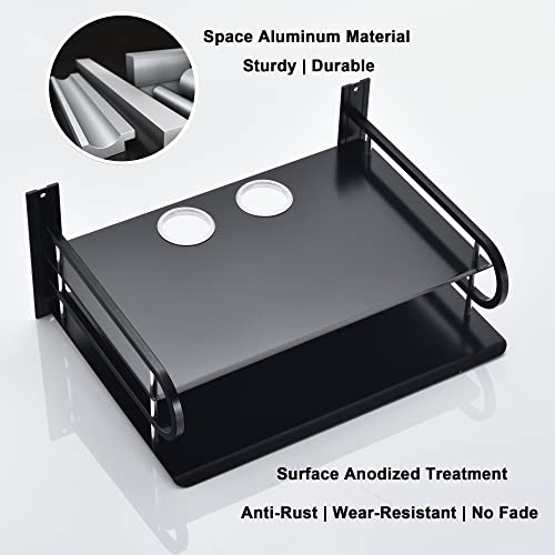 HNVNER Universal Media Shelf with Cable Holes for Entertainment 2-Tier Metal Floating Wall Shelves for Media Such as Router, Modem, Remote, Cable Boxes, Media Boxes, Projector Wall Mount, 12" x 9.8" - color: 2 Layers-large-1pcs
