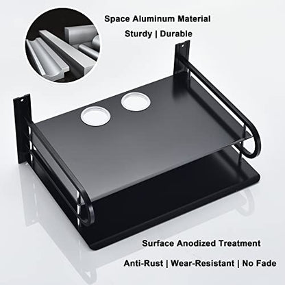 HNVNER Universal Media Shelf with Cable Holes for Entertainment 2-Tier Metal Floating Wall Shelves for Media Such as Router, Modem, Remote, Cable Boxes, Media Boxes, Projector Wall Mount, 12" x 9.8" - color: 2 Layers-large-1pcs