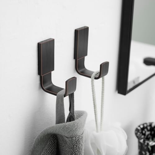 BESy Brass Clothes Hook Single Towel Hook for Bathroom Kitchen Garage Square Style Robe Hooks Coat and Hat Hook, Wall Mounted with Screws, Two Packs, Oil Rubbed Bronze - color: Oil Rubbed Bronze, size: 2 Pack