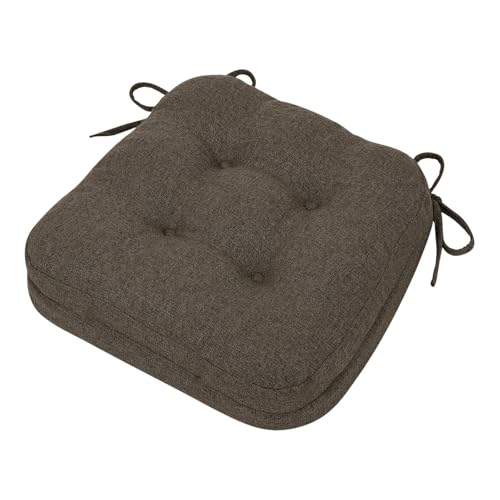 baibu Dining Chair Cushions, Memory Foam Kitchen Chair Cushions, Dual-Layer Patented Design Seat Pads with Ties, 16.5 x 16.5 x 3.5in, Brown, 1PC - color: Brown, size: 1 Count (Pack of 1)