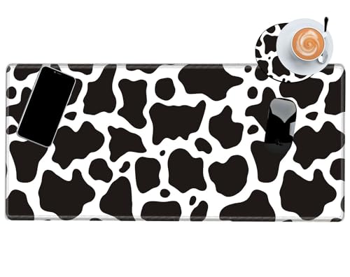 Cow Print Mouse Pad 24x12 Inch Mousepad Black and White Desk Pad Large Gaming Desk Mat Long Protector Mat Big Non Slip Laptop Mat for Wireless Mouse Work Computer - color: Cow, size: 24''X12''