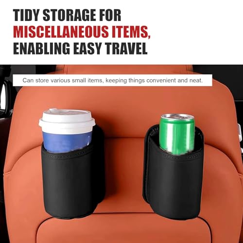 2 PCS Large Car Door Cup Holders, Clip On Back Seat Cup Holders for Cars, Scratch-Resistant & Waterproof Leather Storage Bag for Beverage Mobile Phone, Universal for Most Cars (Black)