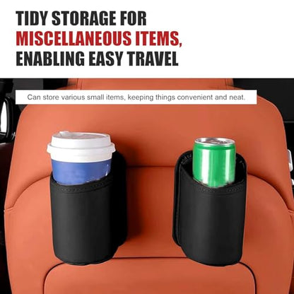 2 PCS Large Car Door Cup Holders, Clip On Back Seat Cup Holders for Cars, Scratch-Resistant & Waterproof Leather Storage Bag for Beverage Mobile Phone, Universal for Most Cars (Black)