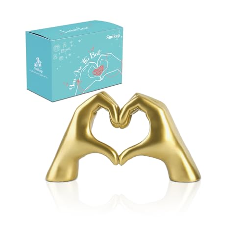 Gold Hand Heart Sculpture Home Decor for Living Room Bedroom Office Medium | Resin Heart Gesture Statue Gifts Merch for Women Girls Wedding Birthday Love Finger Statue for Shelf Bookshelf Coffee Table - size: Medium