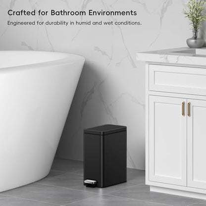 EKO Small Bathroom Trash Can with Lid Soft Close, Step Pedal, 6 Liter / 1.6 Gallon Stainless Steel Garbage Can with Removable Inner Bucket, Anti-Fingerprint Finish (Matte Black) - color: Matte Black, size: 6L