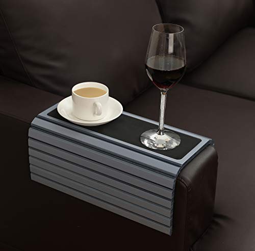GEHE Couch Arm Tray Table, Flexible/Foldable Sofa Arm Tray, Couch Armrest Table Cup Holder Great for Drinks Snacks Remote Control, Portable Side Table and Anti-Slip Bottom - color: Gray