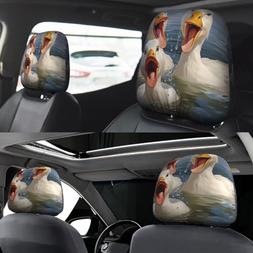 Dujiea 2 Pack Funny Animal Duck Car Headrest Covers, Universal Soft Car Seat Head Rest Protector, Vehicle Accessories Fabric Headrest Cover for Cars Vans Trucks - color: Funny Animal Duck