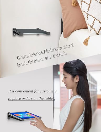 Universal Wall Mount Storage Organizer for Keyboard, Display Wall Rack Holder Fit for Kindle, E-Book, Tablet Desktop Space-Saving Solution, Anti-Slip Protective pad, Fixed by Screw (Black)