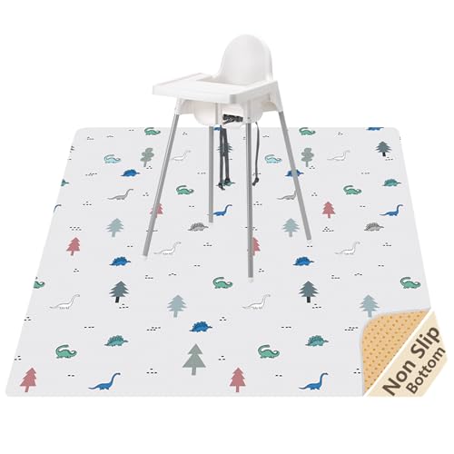 51” Baby Splat Mat for Under High Chair/Arts/Crafts, WOMUMON Washable Waterproof Anti-Slip Floor Splash Mat, Portable Wipeable Spill Mat and Table Cloth - color: Wonderful Dino