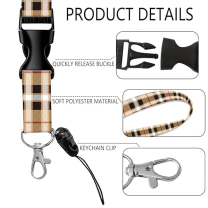 ID Badge Holder with Lanyard Fashionable ID Card Holders with Retractable Lanyards Soft Fiber Metal Clip Sturdy Buckle for Key Wallet Work Nurse Teacher (Beige Tartan Plaid) - color: Beige Tartan Plaid