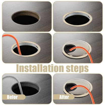 2 PCS Heavy Duty Zinc Alloy Desk Grommet, 60mm (2.36 Inch) Metal Cable Hole Cover for Wire Cord Management, Elegant Gold Wire Tidy Organizer for Home Office Computer Desks