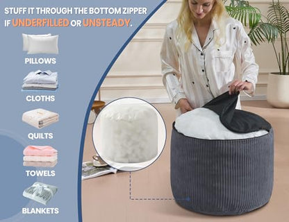 WSOFRLAC Pouf Ottoman Foot Rest, White Footstool Ottomans, Small Round Ottoman for Living Room, Boho Couch Ottomans White 20x15 - color: White, size: 20"D x 20"W x 15"H