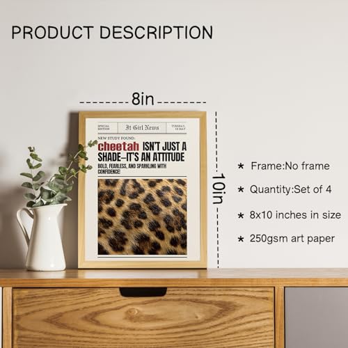 NaZaUK Trendy Retro Y2K Leopard Wall Art Prints Set of 4, Aesthetic Room Decor, Funky Retro Cheetah Disco Ball Aesthetic Wall Art Posters for Girls Dorm Bedroom Apartment Decor, 8x10 Unframed - color: leopard6