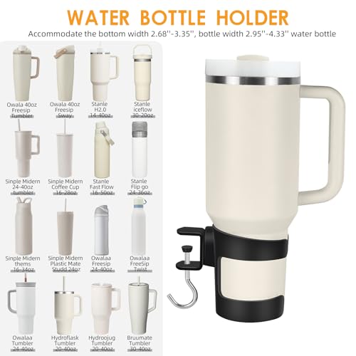 Desk Cup Holder, 2-in-1 Cup Holder for Desk Compatible with Stanley,Sinple Midern, Hydroflask, Owala, Adjustable Anti-Spill Tumbler Organizer with Hook for Home Office and School