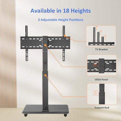 Afaloona Rolling TV Stand, Portable Mobile TV Stand for 32-75 Inch TVs up to 110 lbs, 18 Adjustable Heights, Max VESA 600x400mm, Rolling TV Cart on Wheels with Mount for Bedroom, Office, Outdoor - style: GM-A02