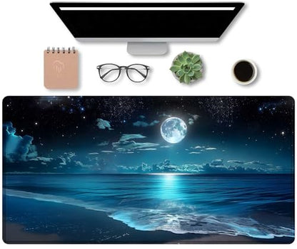 Moon Illuminating The Clear Blue Ocean Design Large Mouse pad,Large Extended Gaming Mouse Pad with Stitched Edges,Non-Slip Natural Rubber Base,Waterproof Computer Mouse Pad Keyboard Mat - color: D4