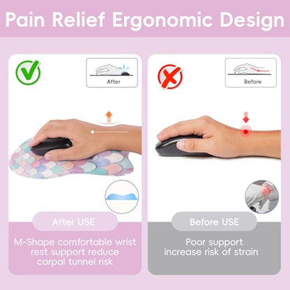 Mouse Pad with Wrist Rest Ergonomic Mouse Pad with Comfortable M-Shape Pain Relief Wrist Support Non-Slip PU Base Mousepad for Laptop, Office & Home (Candy Mermaid) - color: Candy Mermaid