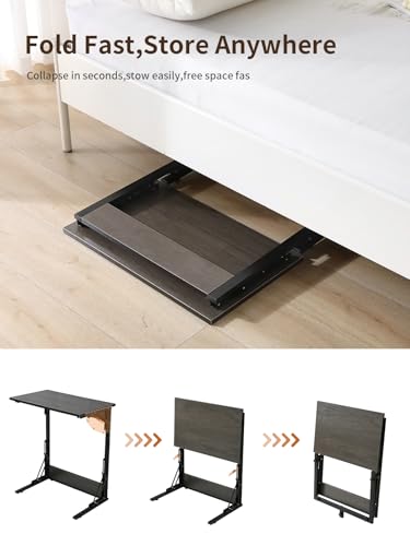 Upgraded 24" Folding C Shaped End Table, Small Sofa Side Laptop Desk, Couch TV Tray Table for Living Room, Bedroom (1, Grey) - color: Grey, size: set of 1