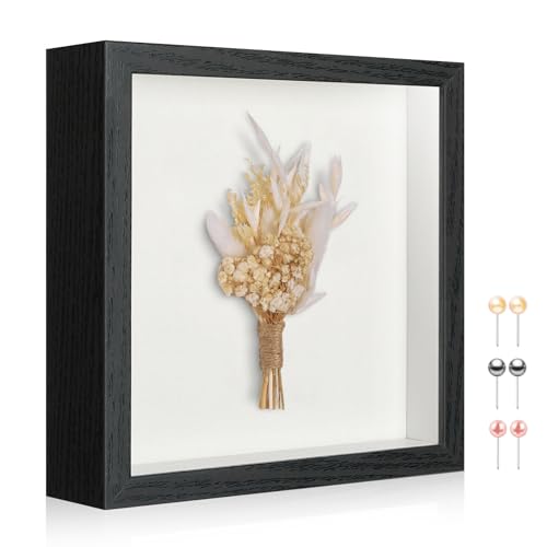 8x8 Shadow Box Picture Frame Display Case with Soft Linen Back-Thickened Panel,Small Black Deep Square Shadow Memory Box Frame 8x8 fo Flower Pet Wedding Photo Craft Memorial Gift - color: Black + Thickened Panel + Foam Packaging, size: 8x8