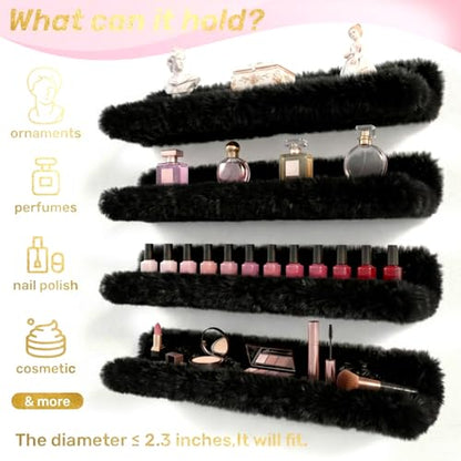 Care&More YJ 15 Inch Nail Polish Shelves, 4-Pack Fuzzy Display Nail Polish Rack for Storing Nail Bottles, Sunglasses, Essential Oils, Plush Soft Black - color: Black