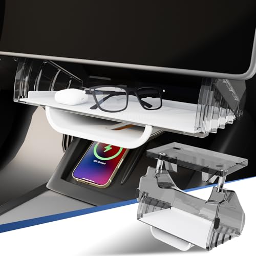 for Tesla Model Y Juniper & Model Y L Under Screen Storage Organizer 2025-2026/Model 3 Highland 2024-2026, Hideable Center Console Organizer Tray for Model Y Juniper Accessories, White - color: White-Juniper/Highland, size: Hideable