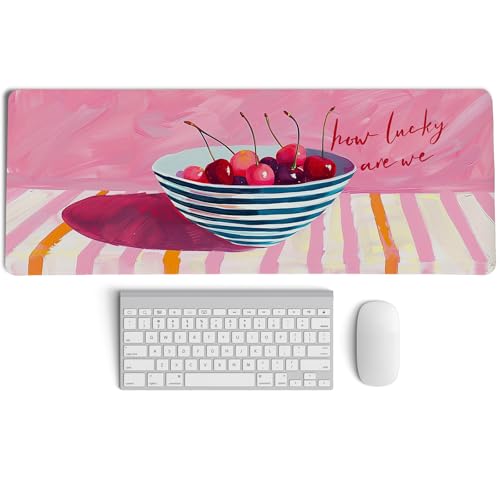 Pink Cherry Mouse Pads,Fun Girly Offices Decor Desk Mat,Pink Preppy Desk Mat,How Luck XL Large Mouse Pad,Fun Office Accessories Decor for Women Home Office Dorm 31.5x11.8Inch - color: Pink Cherry XL