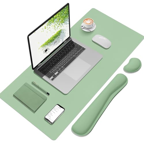 Mouse Pad and Keyboard Wrist Rest, Large Keyboard and Mouse Pad Set, Ergonomic Mousepad with Wrist Rest, Non-Slip Desk Mat Protector for Office, Home (35.4×15.7 Inches, Lake Green) - color: Lake Green, size: 15.7" x 35.4"
