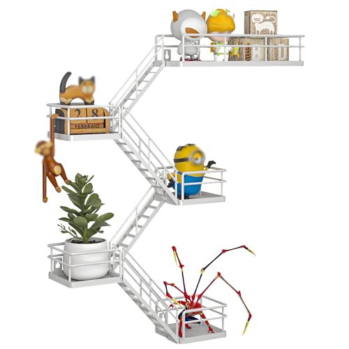 Fire Escape Shelf - 5 Tier Metal White Fire Escape Wall Shelves with Baskets, New York Action Figurine Display Shelf, Unique Rustic Floating Decorative Wall Shelves for Any Room - color: C-white 5 Tier, size: 5 Tier