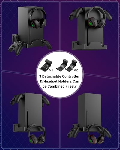 Wall Mount for Xbox Series X - Sturdy Wall Shelf Kit with 2 Controller Holders & 1 Headset Hook, Space Saving, Dual Ventilation Design, Easy Installation, Securely Mount Xbox Console Near or Behind TV