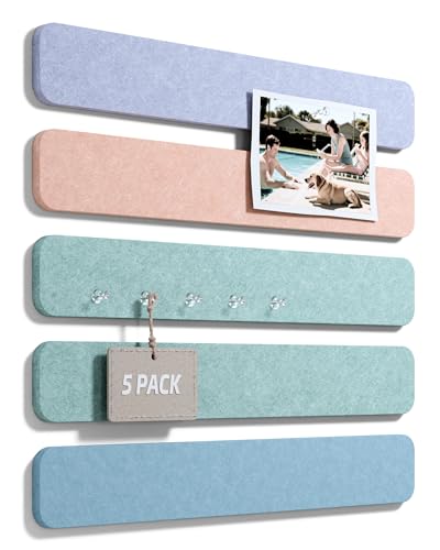 Fluxynara Cork Board Alternative Felt Strip Board 5-Pack 13"x2", Office Pin Board with 35 Push Pins, Adhesive Install for Bedroom Door & Home Office (Coastal Haze) - color: Coastal Haze, size: 5-pack