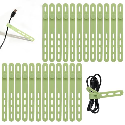 Donruby 24Pcs Silicone Cable Ties - Reusable & Washable with Locking Buckles, Adjustable Fastening Cable Management Straps, Multi-Purpose High Elasticity Cord Organizer (Matcha Green) - color: Matcha Green