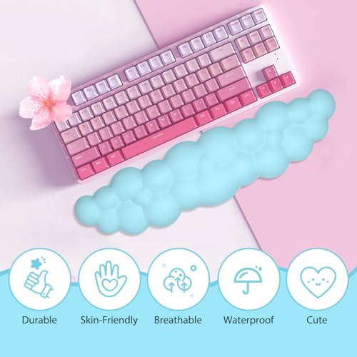 JIKIOU Upgrade Leather Cloud Keyboard Wrist Rest, Cloud Wrist Rest with Non-Slip PU Base, Comfortable Memory Foam Wrist Rest for Computer Laptop Mac Gaming Office and Pain Relief Christmas Wish Gift - color: 11blue