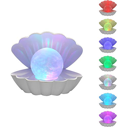 LKUA Shell Pearl Beach Themed Night Light, RGB 8 Colors Changing Mood Shell Pearl Lamps, Bedside LED Clamshell Portable Night Lights for Bar (White) - color: White