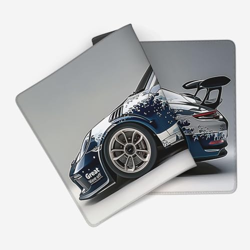 XXL Gaming Mouse Pad, Great Wave Racing Car Design, Non-Slip Rubber Base, Ultra Smooth Surface, Rectangular, 35.4 x 15.7 Inches - color: Great Wave Racing Car