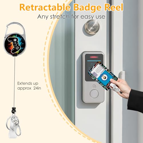 Game Console for ID Badge Holder, Game Console ID Badge Holder with Heavy-Duty Retractable Reel Clip, Gift for Teacher Nurse Adult - color: Game-black