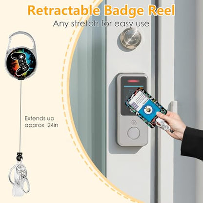 Game Console for ID Badge Holder, Game Console ID Badge Holder with Heavy-Duty Retractable Reel Clip, Gift for Teacher Nurse Adult - color: Game-black