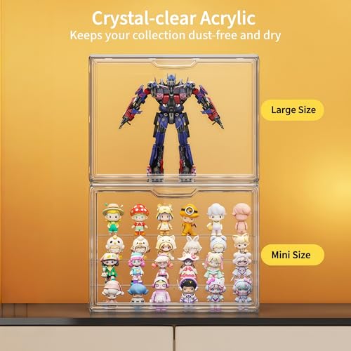 Acrylic Collectible Display Box Transparent Figure Display Box, with Magnetic Door, Stackable Design Dustproof Mini Figure Display Stand Display Organizer Countertop with Adjustable Shelves - size: Fourth floor