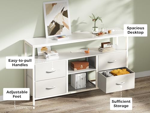 Huuger 47 Inch TV Stand Dresser with Power Outlets and LED Lights, 4 Drawers Entertainment Center with Open Shelf, Media Console for 55 50 Inch TV, Dresser with PU Finish, White - color: White, size: 47.2 Inches