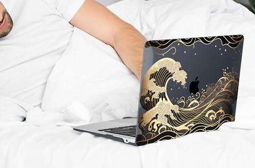 DONGKE Compatible with MacBook Air 13 inch Case 2021 2020 2019 2018 Release A2337 M1 A2179 A1932 with Retina Display Touch ID, Plastic Hard Shell & Keyboard Cover - Golden Wave - color: Golden Wave X902