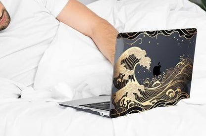DONGKE Compatible with MacBook Air 13 inch Case 2021 2020 2019 2018 Release A2337 M1 A2179 A1932 with Retina Display Touch ID, Plastic Hard Shell & Keyboard Cover - Golden Wave - color: Golden Wave X902
