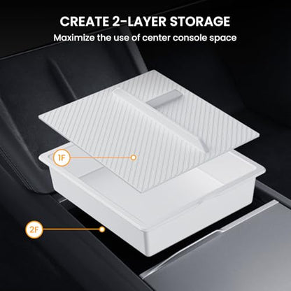 BANKKY 2PCS Center Console Organizer for Tesla Model 3 Highland 2024-2026 & Model Y Juniper 2025-2026, White Armrest Storage Tray with Anti-Slip Liner, ABS Tesla Accessories - size: 2PCS (24-26) Model3 White