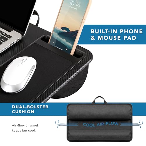 LAPGEAR Home Office Lap Desk with Device Ledge, Mouse Pad, and Phone Holder - Black Carbon - Fits up to 15.6 Inch Laptops - Style No. 91588 - color: Black Carbon, size: Home Office W/Device Ledge
