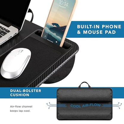 LAPGEAR Home Office Lap Desk with Device Ledge, Mouse Pad, and Phone Holder - Black Carbon - Fits up to 15.6 Inch Laptops - Style No. 91588 - color: Black Carbon, size: Home Office W/Device Ledge