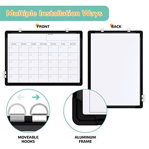 Monthly Calendar Whiteboard for Wall, 16x12 Inches Dry Erase Board, Small Magnetic White Board, Double-Sided Hanging Board for Office School Home Kitchen, Portable Board for Drawing Planning, Black - style: Whiteboard 16X12 Black