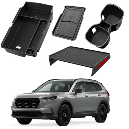 YPHUIKI 4PCS Center Console Organizer Compatible with Honda CRV 2023 2024 2025 2026 Accessories CR-V Hybrid Armrest Organizer Tray Hidden Storage Box Cup Holder - size: 2023-2026 CR-V (4pcs)