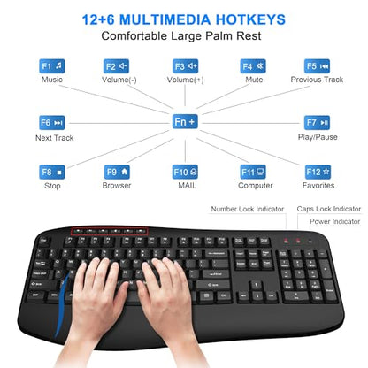 Wireless Keyboard and Mouse Combo, EDJO 2.4G Full-Sized Ergonomic Computer Keyboard with Wrist Rest and 3 Level DPI Adjustable Wireless Mouse for Windows, Mac OS Desktop/Laptop/PC,Classic Black - color: Classic Black