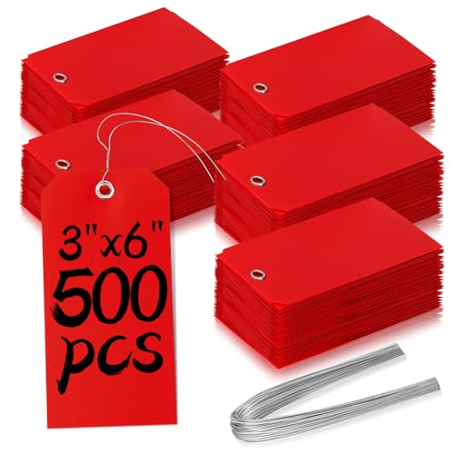 500 Plastic Shipping Tags with Wire - Waterproof Heavy Duty Labels with String Wires - Red, 3x6 - color: Red, size: 3x6